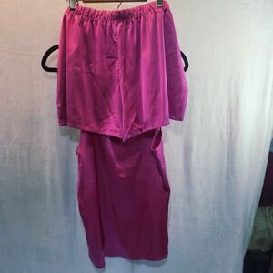 Hot Pink Satin SZ XL Rhinestone Strap Elastic Waist Short PJ Set
